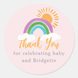 Roze Boho Regenboog Baby shower Favoriet Ronde Sticker