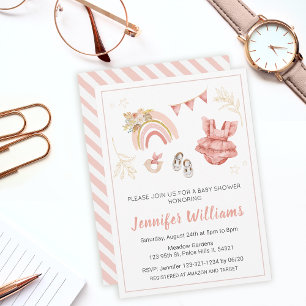 Roze boho regenboog babyshower uitnodiging voor me