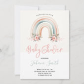 Roze Boho Regenboog Meisje Baby shower Invitation Kaart (Voorkant)