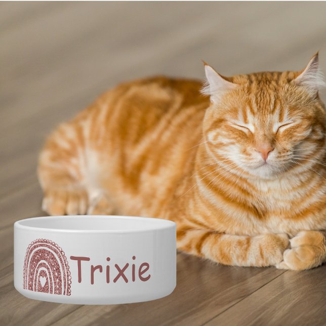Roze Boho Regenboog Monogram Huisdier Voeding Voerbakje (Creator heeft geüpload)