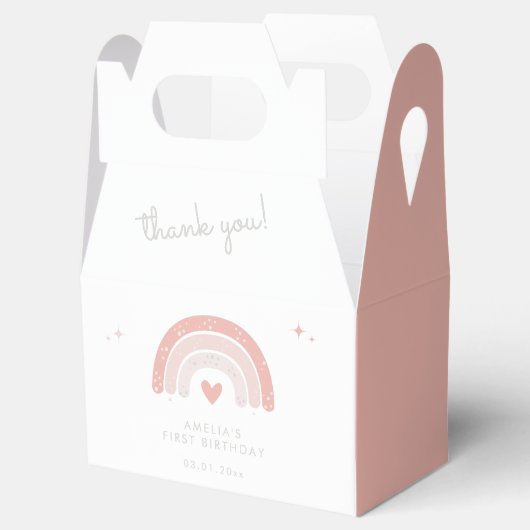 Roze Boho Regenboog Schattige 1e Verjaardagsfeest Bedankdoosjes (Geopend)