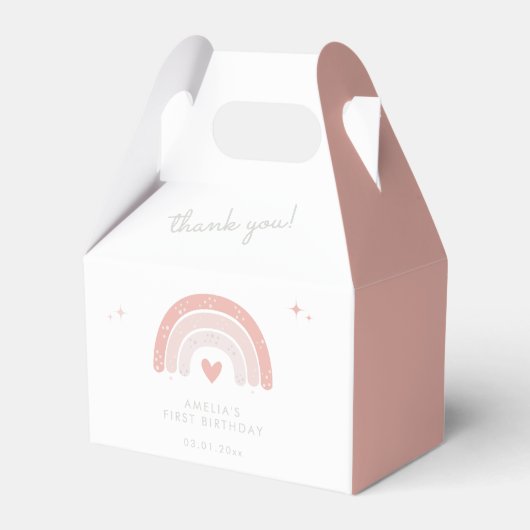 Roze Boho Regenboog Schattige 1e Verjaardagsfeest Bedankdoosjes (Voorkant Zijde)