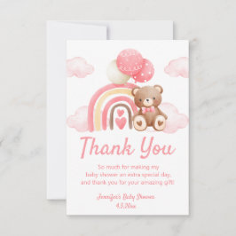 Roze Boho Regenboog Teddybeer Meisje Baby Shower Bedankkaart