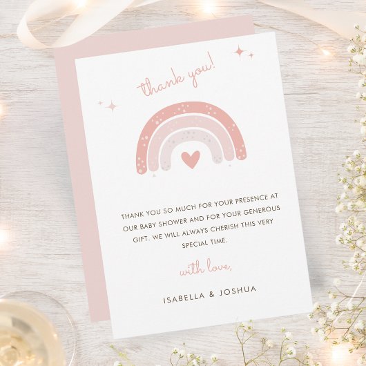 Roze Boho Regenboog Waterverf Star Meisje Baby sho Bedankkaart