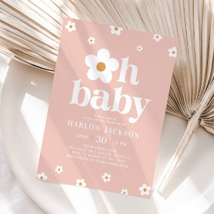 Roze Boho Retro Daisy Baby shower Kaart