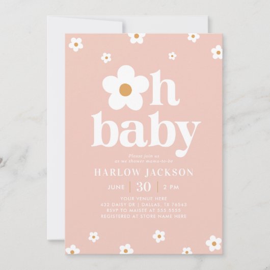 Roze Boho Retro Daisy Baby shower Kaart (Voorkant)