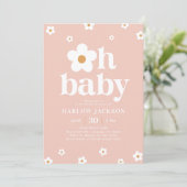Roze Boho Retro Daisy Baby shower Kaart (Staand voorkant)