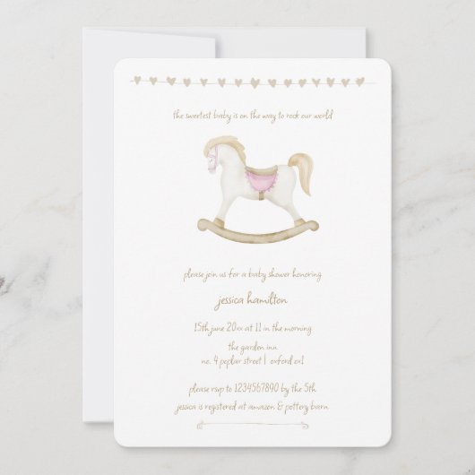 Roze Boho  Rocking Horse Cowboy Baby shower Kaart (Voorkant)