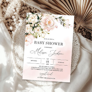 Roze boho roos gouden bloemenveer baby shower kaart