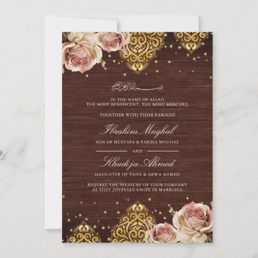 Roze Boho Roos islamitisch motief hout moslim brui Kaart (Voorkant)