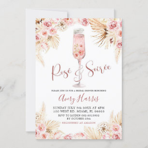 Roze Boho Roos Soiree Bridal Shower Invitation Kaart