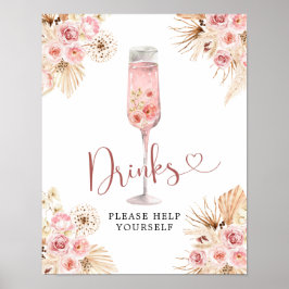 Roze Boho Roos Soiree Vrijgezellenfeest Drinken Te Poster