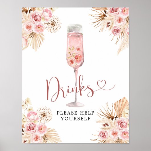 Roze Boho Roos Soiree Vrijgezellenfeest Drinken Te Poster (Voorkant)