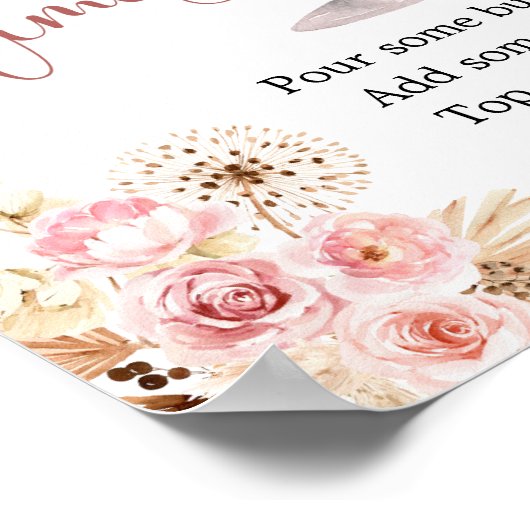 Roze Boho Roos Soiree Vrijgezellenfeest Mimosa Bar Poster (Hoek)