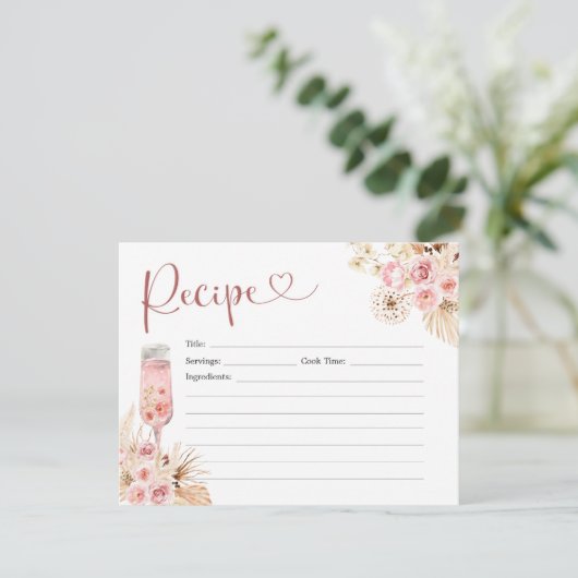 Roze Boho Roos Soiree Vrijgezellenfeest Recept Kaart (Staand voorkant)