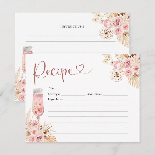 Roze Boho Roos Soiree Vrijgezellenfeest Recept Kaart (Voorkant / Achterkant)