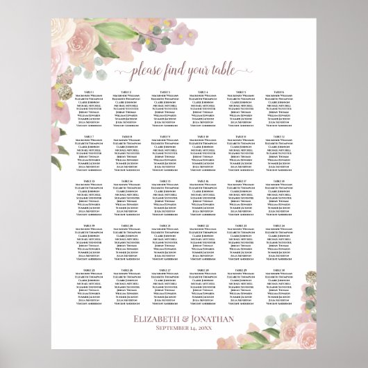 Roze Boho - Rozen 30 Tafel - bruiloft Poster (Voorkant)
