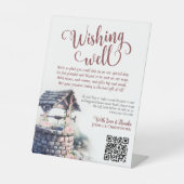 Roze Boho Rozen Bruiloft Wishing Well QR Code Reclamebord Met Voetstuk (Voorkant)