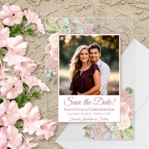 Roze Boho Rozen Floral Wedding Save the Date Foto Acryl Uitnodigingen
