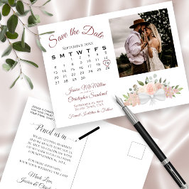 Roze Boho Rozen Foto en kalender Opslaan Datum Aankondigingskaart