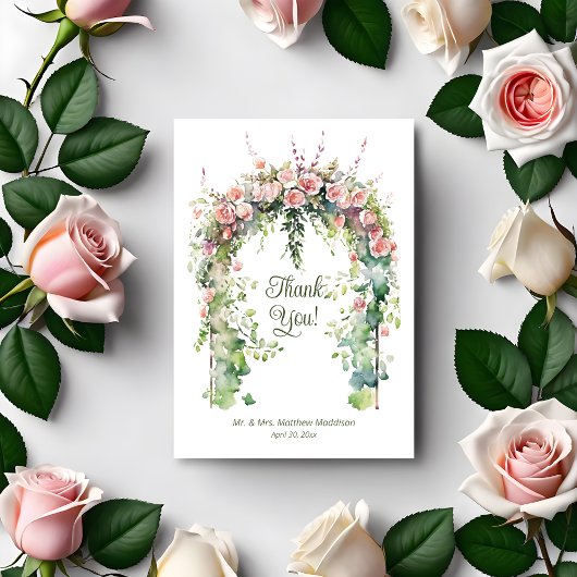 Roze Boho Rozen Lente Trouwboog Bedankkaart