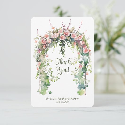 Roze Boho Rozen Spring Wedding Arch Bedankkaart (Staand voorkant)