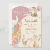 Roze Boho Safari babyshower uitnodiging (Voorkant)