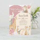 Roze Boho Safari babyshower uitnodiging (Staand voorkant)