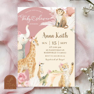 Roze Boho Safari babyshower uitnodiging