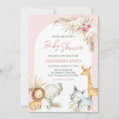 Roze Boho Safari Dieren Baby shower Kaart (Voorkant)