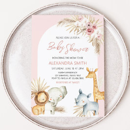 Roze Boho Safari Dieren Baby shower Kaart