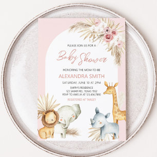 Roze Boho Safari Dieren Baby shower Kaart