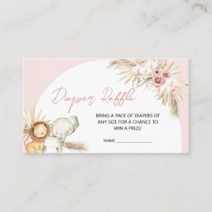 Roze Boho Safari Dieren Baby shower Luier Raffle Informatiekaartje