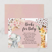 Roze Boho Safari Feest Dieren Meisje Boeken voor B Uitnodiging Briefkaart (Voorkant / Achterkant)
