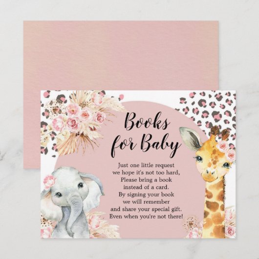 Roze Boho Safari Feest Dieren Meisje Boeken voor B Uitnodiging Briefkaart (Voorkant / Achterkant)