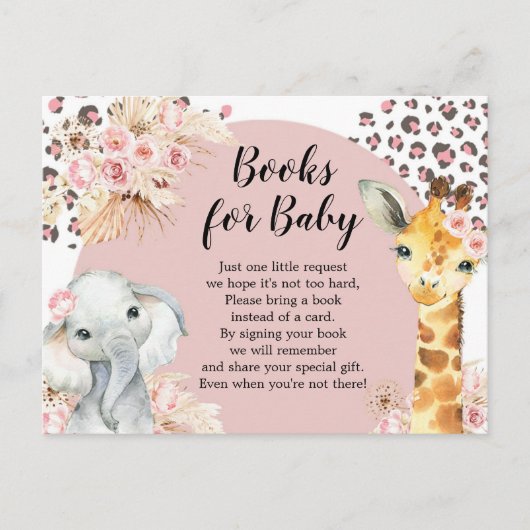 Roze Boho Safari Feest Dieren Meisje Boeken voor B Uitnodiging Briefkaart (Voorkant)