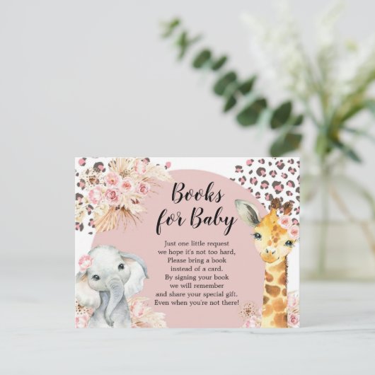 Roze Boho Safari Feest Dieren Meisje Boeken voor B Uitnodiging Briefkaart (Staand voorkant)