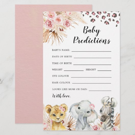 Roze Boho Safari Party Dieren Baby Voorspelling (Voorkant / Achterkant)