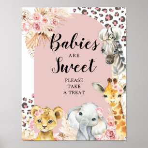 Roze Boho Safari Party Dieren Baby's zijn zoet Poster