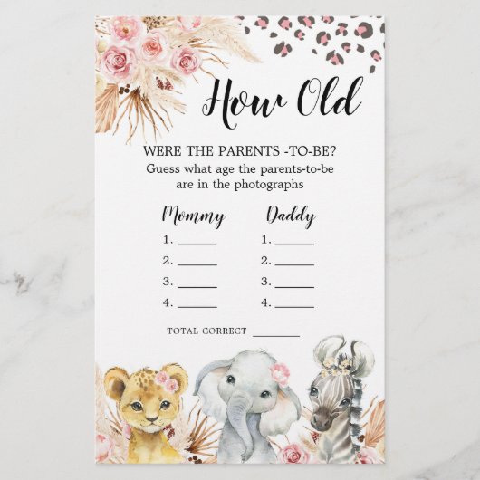 Roze Boho Safari Party Dieren Hoe oude ouders (Voorkant)