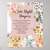 Roze Boho Safari Party Dieren Late Night Luier Poster (Voorkant)