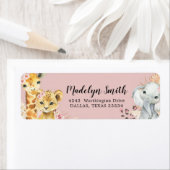 Roze Boho Safari Party Dieren Meisje Adres Label (Insitu)