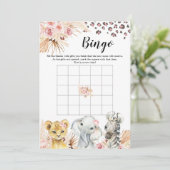 Roze Boho Safari Party Dieren Meisje Baby Bingo Kaart (Staand voorkant)