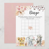 Roze Boho Safari Party Dieren Meisje Baby Bingo Kaart (Voorkant / Achterkant)