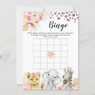 Roze Boho Safari Party Dieren Meisje Baby Bingo Kaart