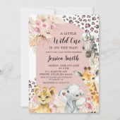 Roze Boho Safari Party Dieren Meisje Baby shower Kaart (Voorkant)