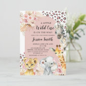 Roze Boho Safari Party Dieren Meisje Baby shower Kaart (Staand voorkant)