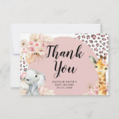 Roze Boho Safari Party Dieren Meisje Dank u Kaart (Voorkant)