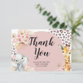 Roze Boho Safari Party Dieren Meisje Dank u Kaart (Staand voorkant)