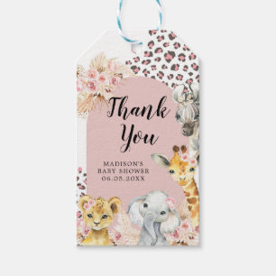 Roze Boho Safari Party Dieren Meisje Dank u Label Cadeaulabel